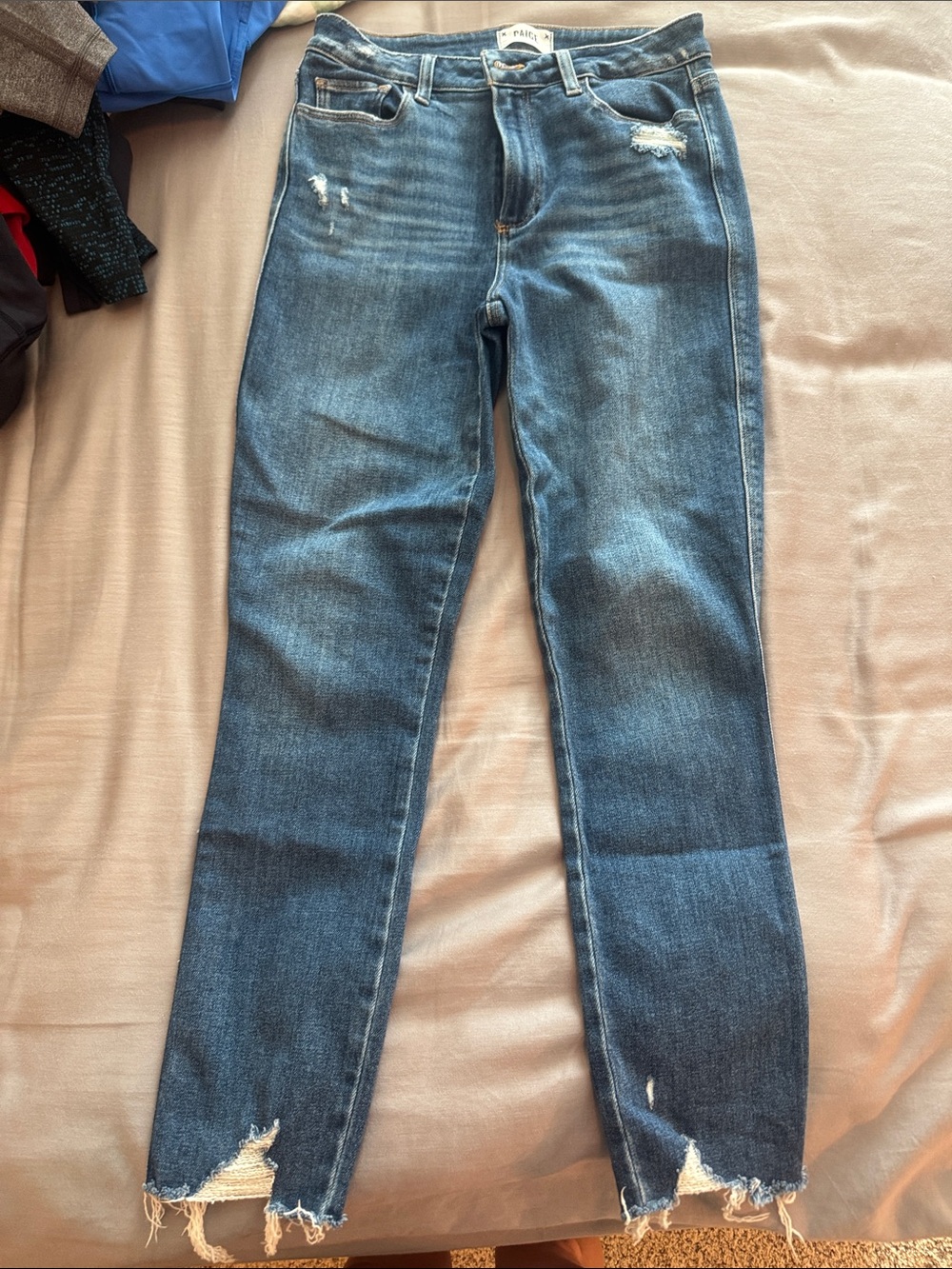 PAIGE Distressed Raw-Hem Ankle Jeans Size 29